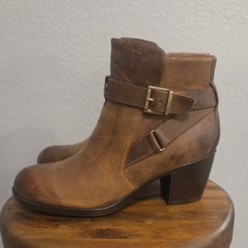 boc Tan Leather Ankle Boots with Strap